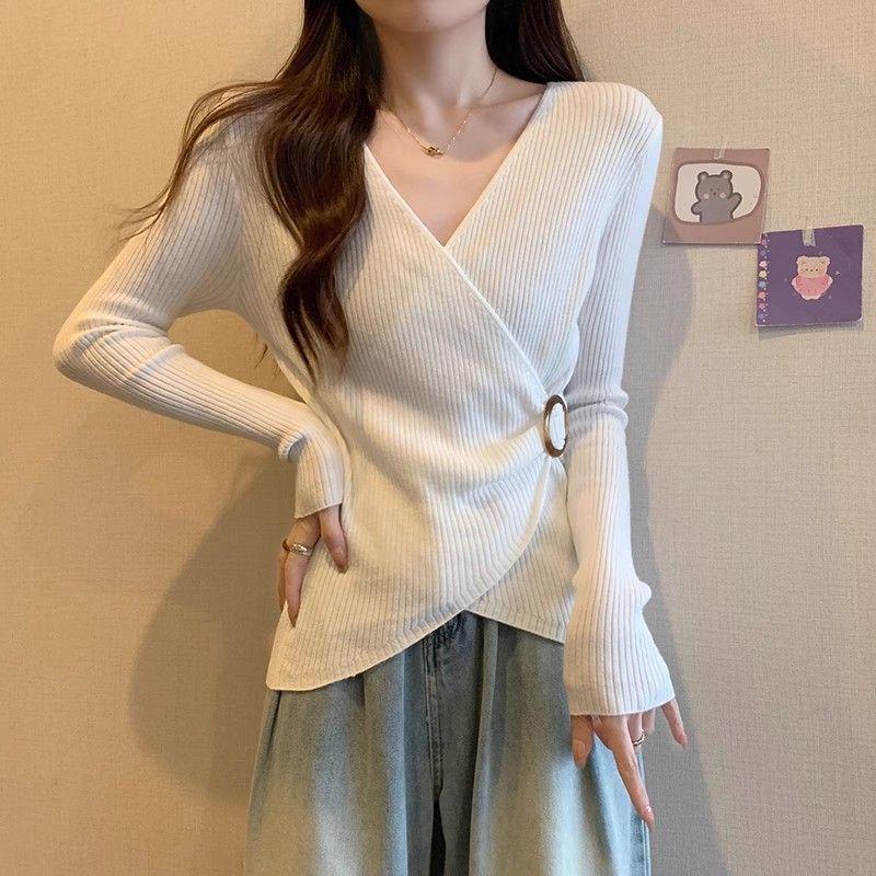 long sleeve oversized kintted Casual spring autumn t shirt tops Women t-shirt