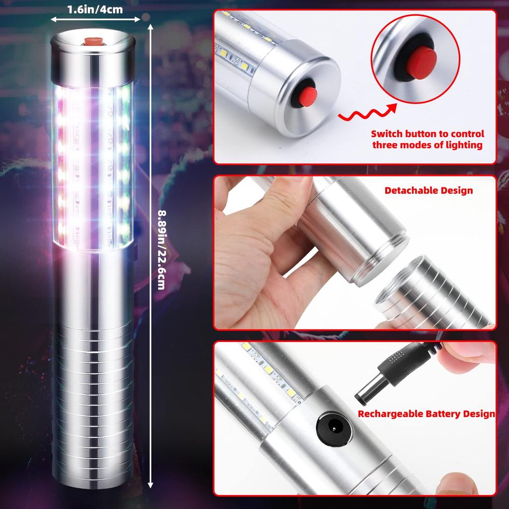 QUOXO 2 LED Strobe Baton Champagne Bottle Handheld Light Lights, (Silver)