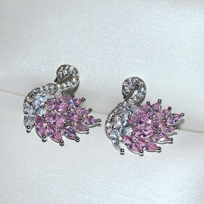 Still Shining Zircon Swan Silver Needle Earrings Earrings Accessories Earrings with Personality Temperament Earrings