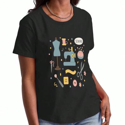 Sewing Machine Lady's Cotton T Shirt,In My DefenseI WasLeft Unsupervised And The Fabric Store Was Open, Pure Cotton Premium Print, Durable, Casual And