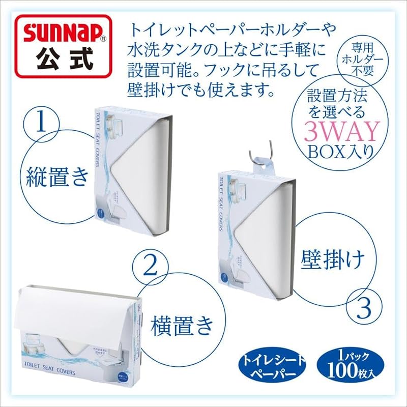 Sunnap Disposable Toilet Seat Covers [No special holder required, can be used straight from the box, flushable for hygienic use without touching,