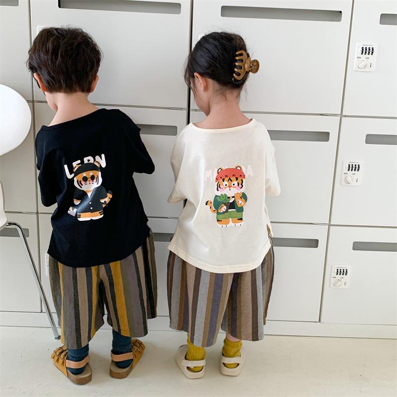 Summer 2025 Tiger Print Short Sleeve Top for Kids – Fashionable Unisex Design