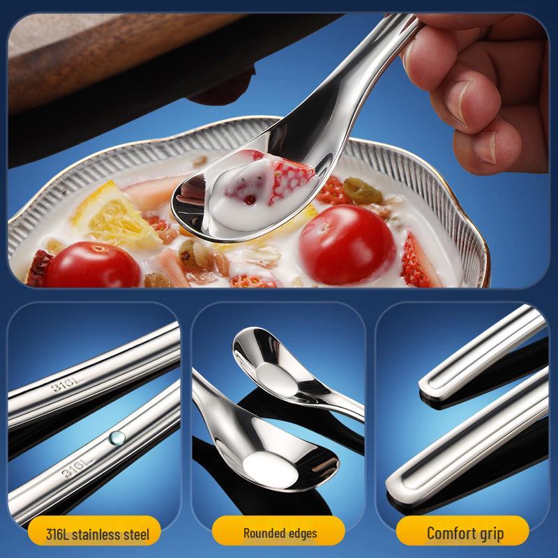 Stainless Steel Baby Feeding Spoon, Long Handle, Flat Bottom, Deepened Design, Bright Silver Finish.