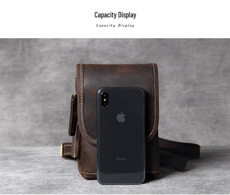 Retro Mini Leather Crossbody Bag - Men's Chest & Waist Phone Bag, Top Layer Cowhide