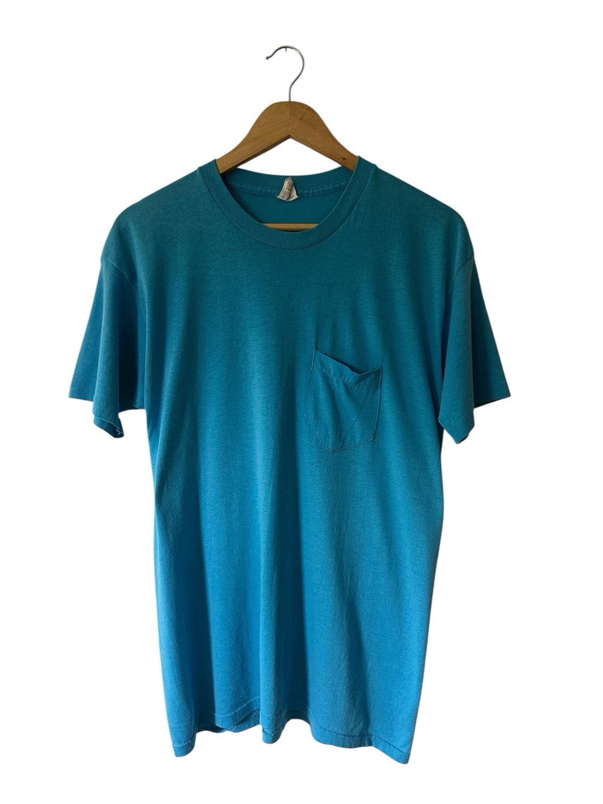 Vintage Blank Blue Pocket T Shirt Men’s Medium USA Single Stitch S