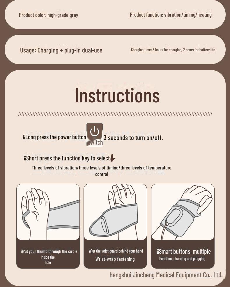 Electric Heated Graphene Wristband Hand Massager with Intelligent Moxibustion