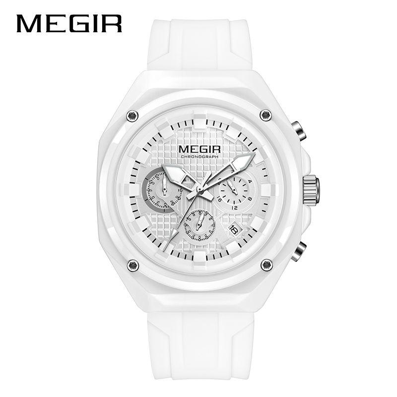 Men's Chronograph Quartz Watch Octagonal Case Waffle Dial Date Display Waterproof Silicone Strap Sports Wristwatch