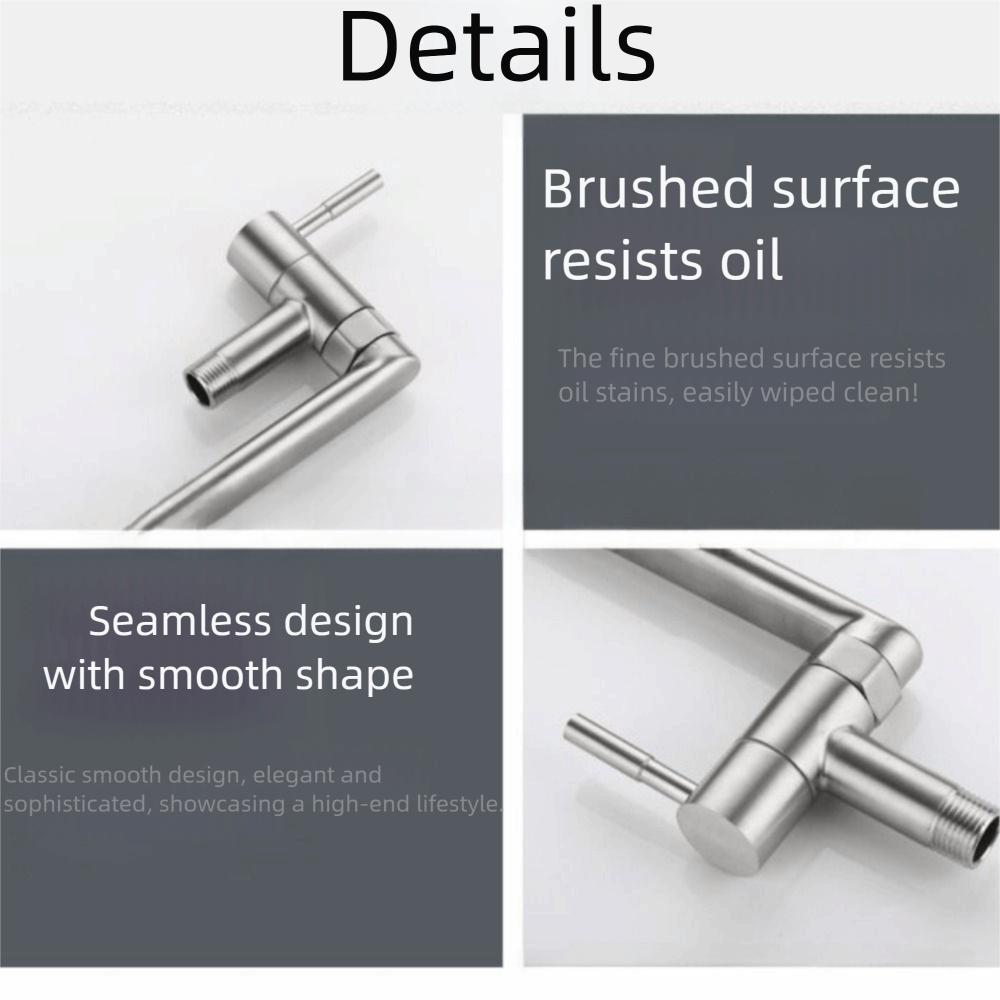 Non-slip Handle Wall Mount Sink Tap 180° Rotation Stainless Steel Sink Tap  Kitchen Use