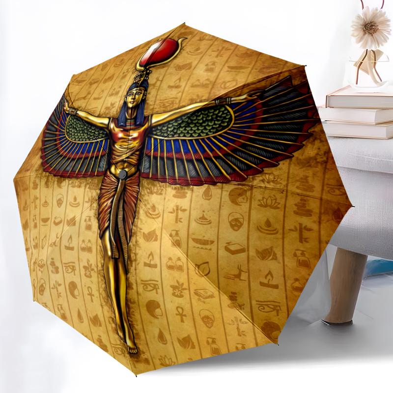 1PC Egyptian theme Umbrella Portable Folding Umbrella Iron Frame Hole Bone Structure Outdoor Home Umbrella A2