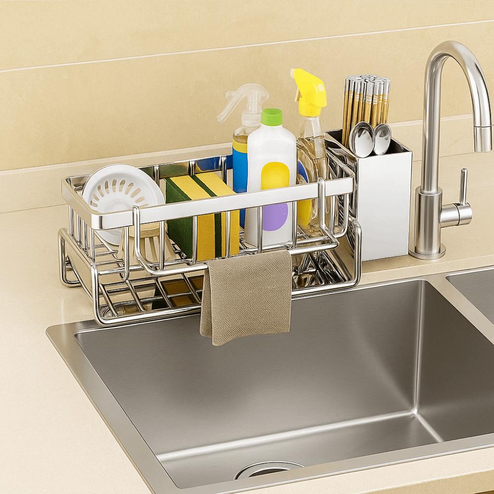 Self-Draining Sponge Holder Stainless Steel Dishcloth Rack Practical Sink Drain Rack for Home