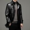 Winter Genuine Leather Jacket Sheepskin Men's Mid-length Leather Windbreaker Lapel Plus Velvet Thickened Leather Coat for Men