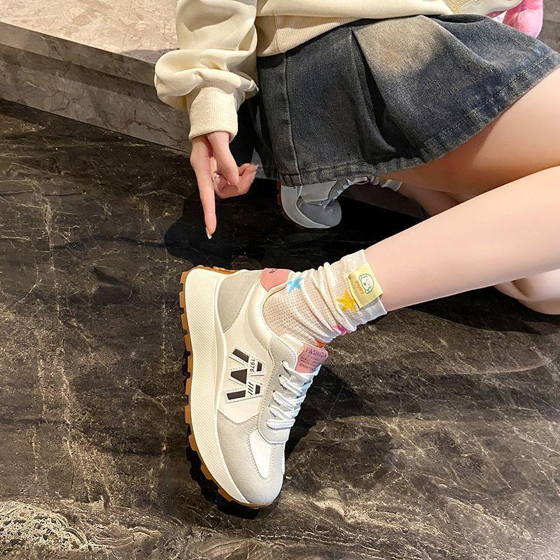 2025 New Korean Version Fashion Shoes Women's Dirt-resistant Versatile Round Head Casual Dad Heightening Sports Shoes Dopamine Internet Celebrities