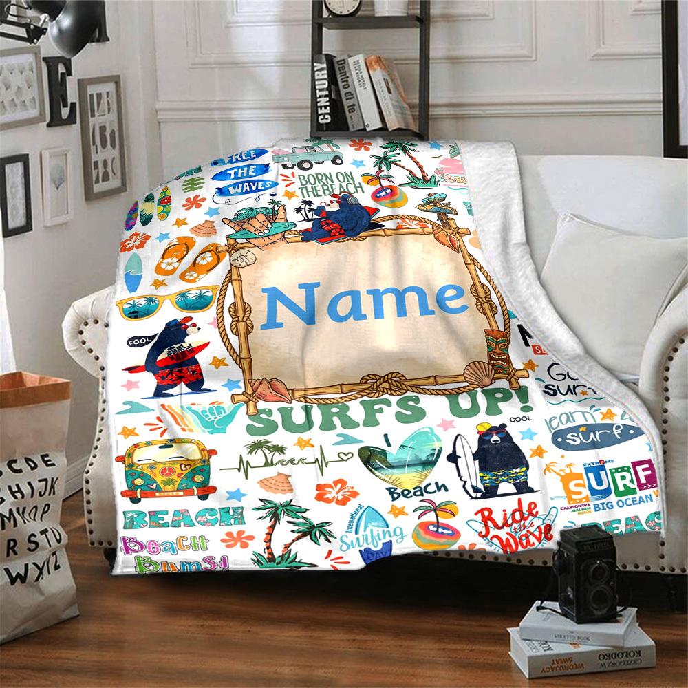 Beach Vibes Customize Your Name Home Blanket S Comfortable Soft Lightweight Allseason Multipurpose Blanket For Picnics Sofas Offices Beds Living Rooms
