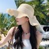 Women Summer Beach Straw Hat Korean Seaside Brim Sunblock Sunshade Holiday  Big Cool Bow Hat