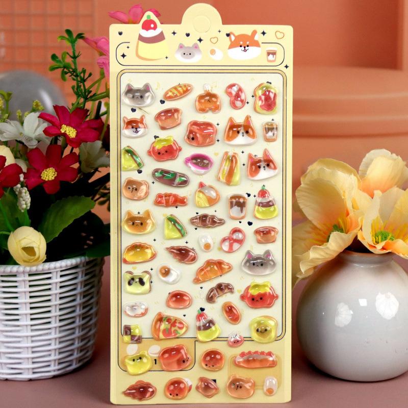 3D Japanese Cute Crystal Epoxy Relief Stickers Cartoon Bunny Bear Stickers Journaling Stationery Cute Stickers Gifts