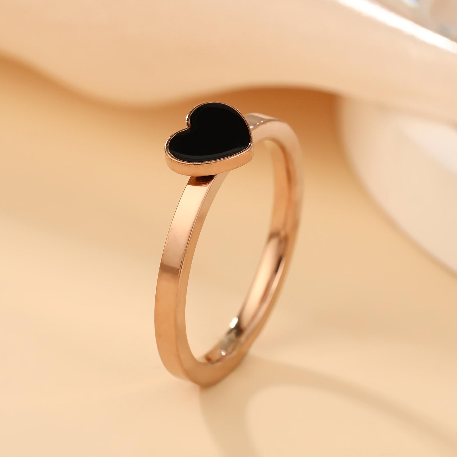 

Black Heart Ring Women Stainlesss Steel Gold Color Minimalist Trendy Rings Waterproof Zircon Wedding Gift Wholesale 11