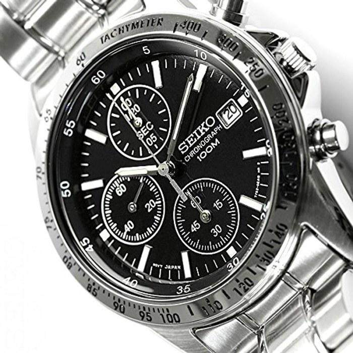 Seiko Chronograph 100m Waterproof Metal Band Watch (SND367, Black)