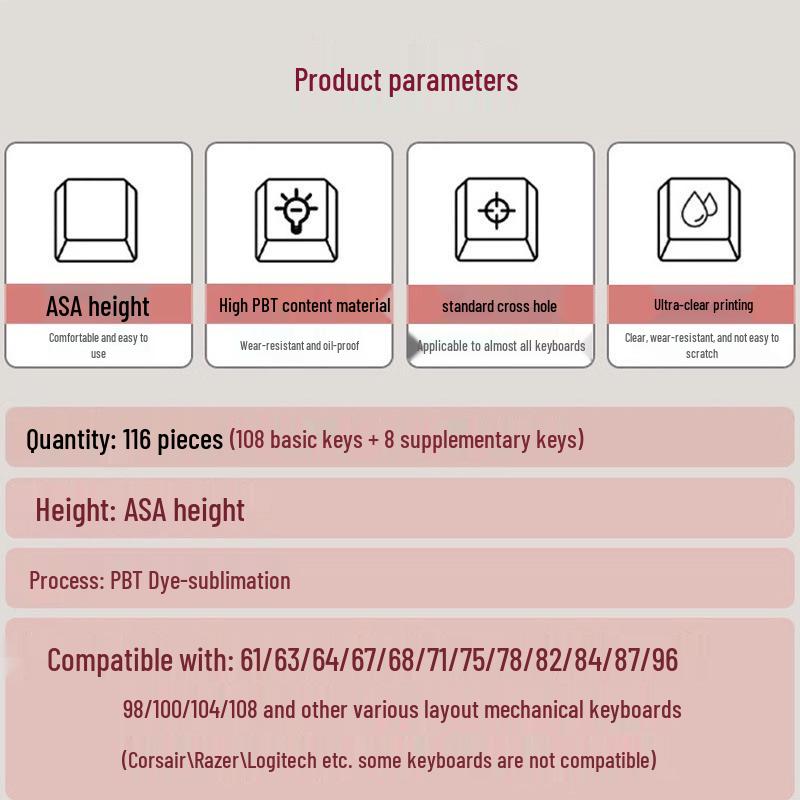 Taste PBT cu Profil ASA Gradient - Transparente, Sublimare Termică Design Pudding de Lapte cu Strat Dublu pentru Tastaturi Mecanice
