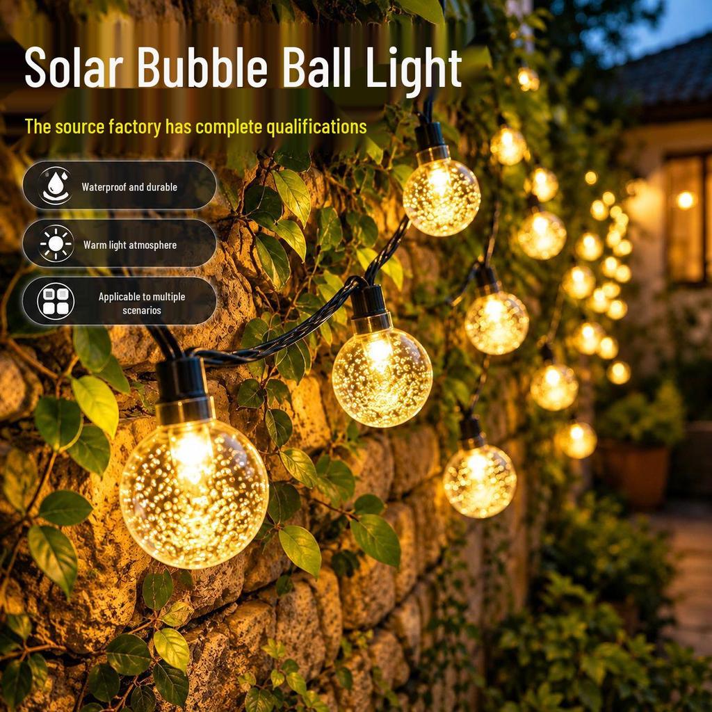 Outdoor Waterproof Solar LED Bubble String Lights for Festive Camping & Christmas Decor
