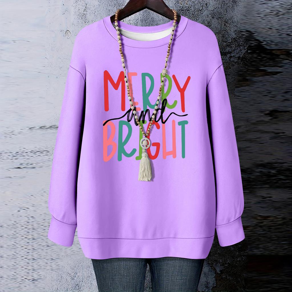 Ladies' Christmas Printed Round Neck Long Sleeved T-shirt Sweatshirt Top