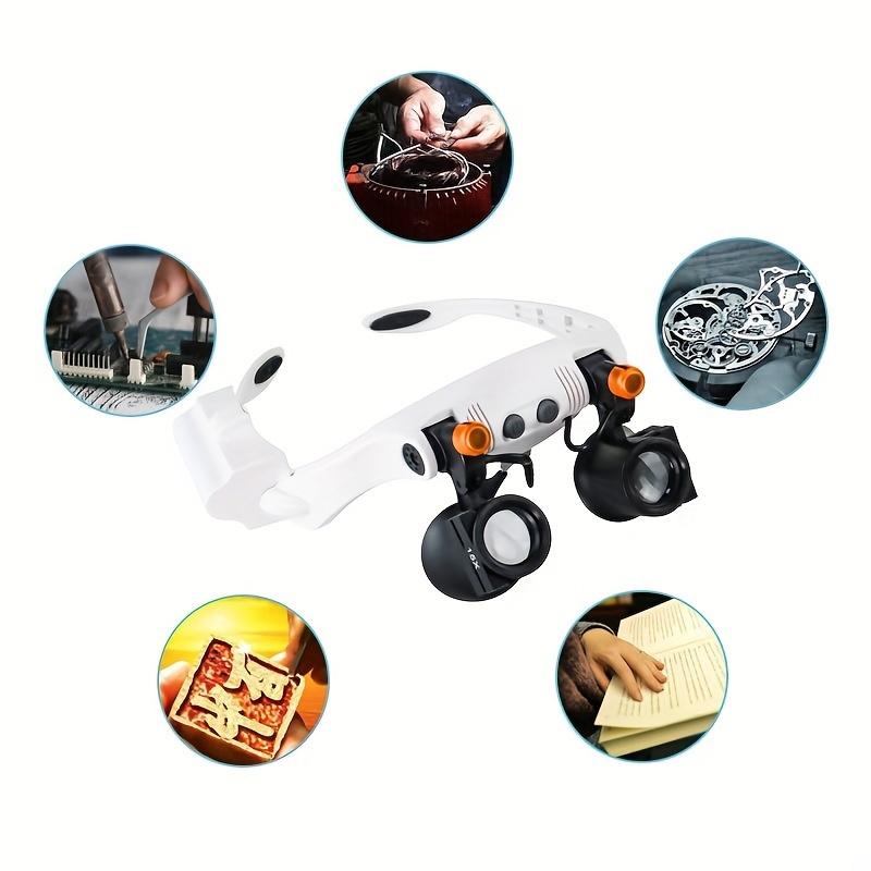 2-piece Head Mounted Magnifying Glass, Interchangeable Cooling and Heating Light, Detachable Lens, Used for Close Range Work