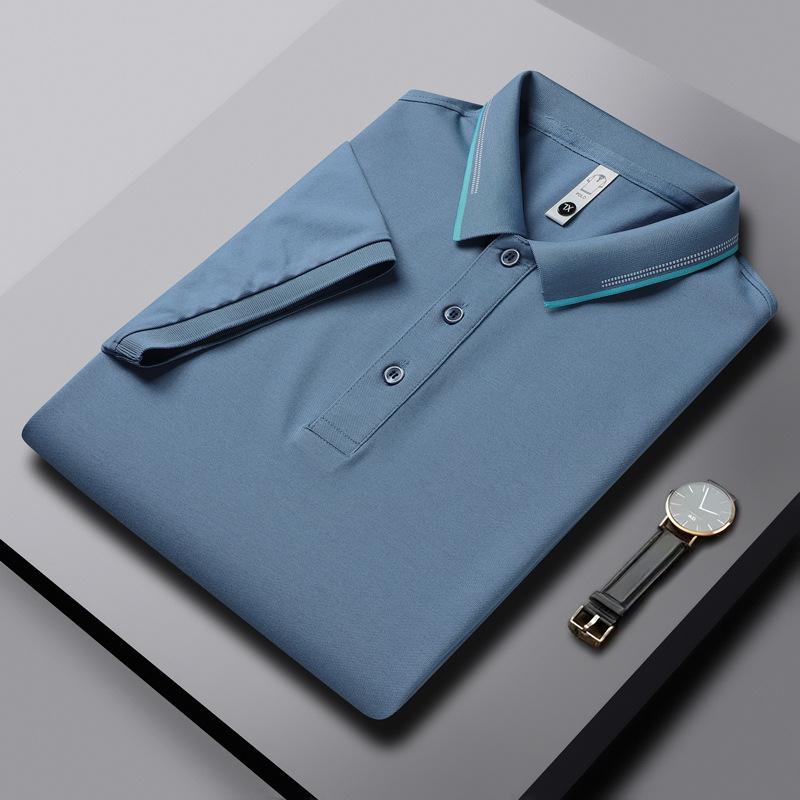 

Деловая футболка с короткими рукавами, мужская летняя рубашка с лацканами, высококачественная рубашка поло с короткими рукавами XXXXL джинсовый синий