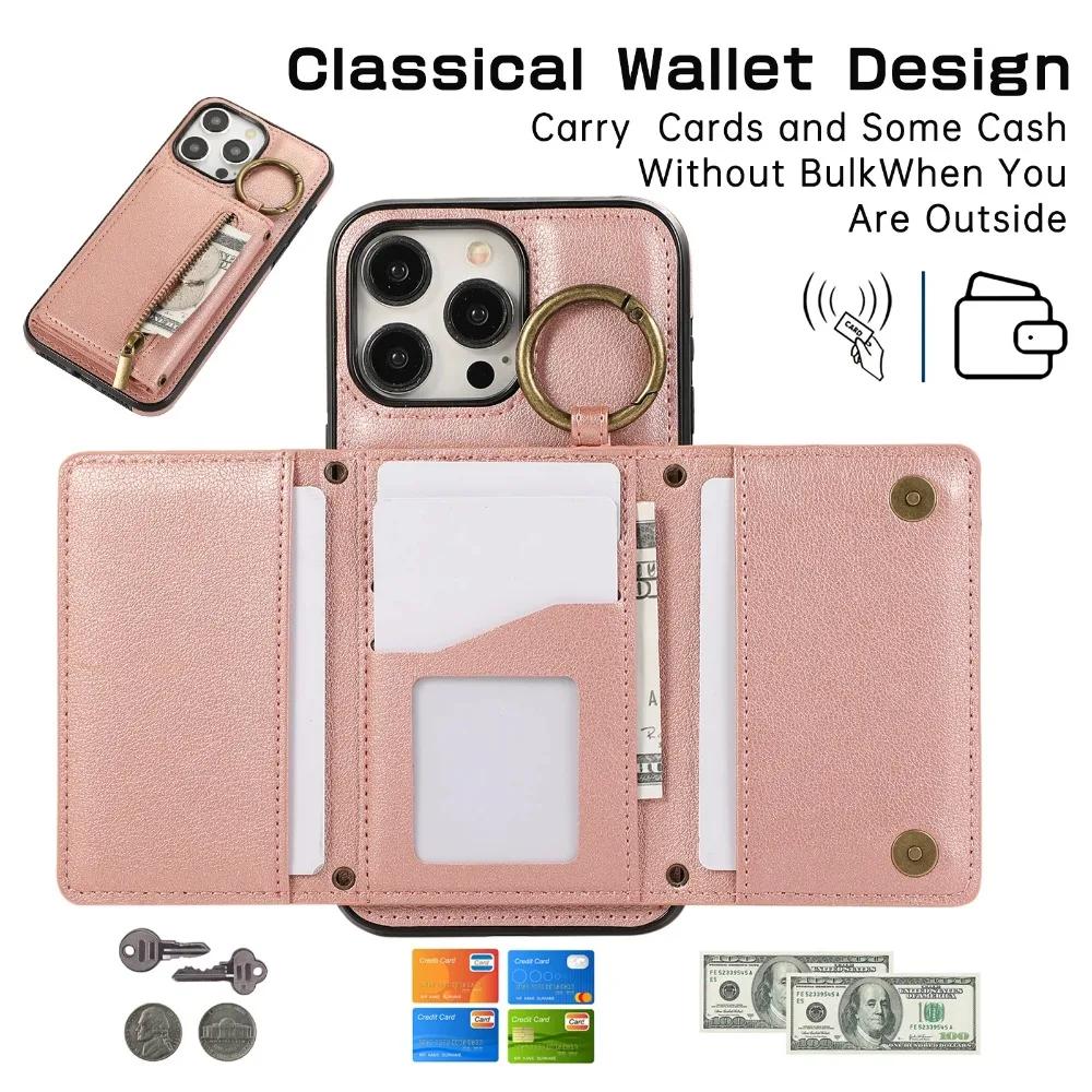 Crossbody Zipper Wallet Ring Kartenhalter Handyhülle für iPhone 16 SE 16 15 14 13 12 11 Pro Max XS X XR 7 8 Plus Lederhülle