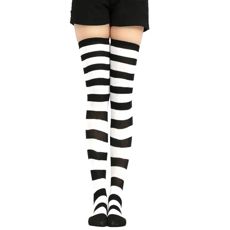 Neue Süße Socken Strümpfe Damen Japanischer Stil Blau Weiß Gestreifte Kniebeine Socke Cosplay Anime Damen Socke L beige