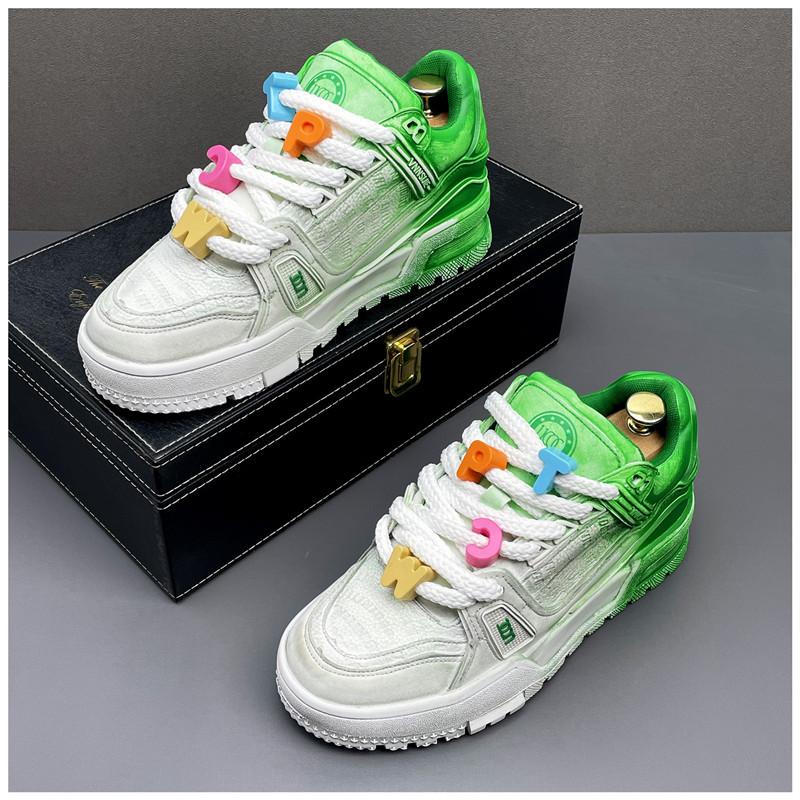 Fashion New Fashion Designer Men's Lace Up Two Tone Mixed Patchwork Causal Shoes Flats Male Walking Sneakers Zapatos Hombre