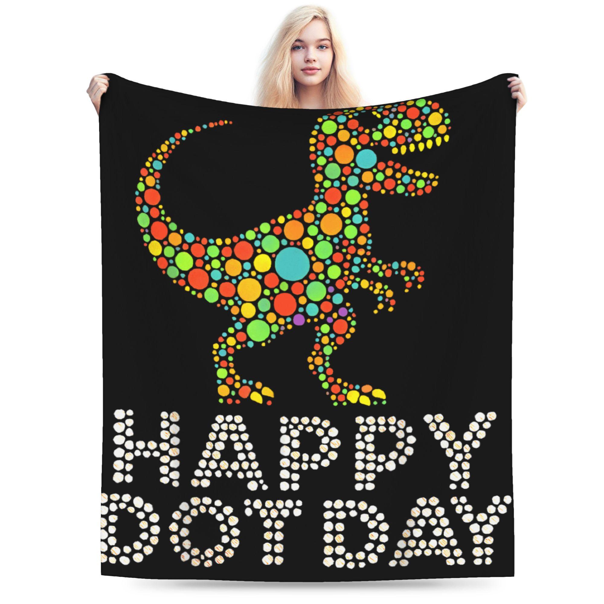 Dot Day 2025 September 15th Polka Dot T-Rex Warm Blanket  Decorative Plush Throw Blanket Funny Flannel Bedspread Sofa Bed Cover 75x90cm