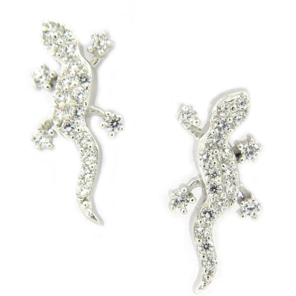 Les Trésors De Lily [L7443] - Silver Earrings 'Salamander' Silvery White (rhodium-plated) - 15x7 Mm