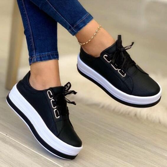 

New platform sneakers fashion plus size lace-up casual women s single shoe board shoes falts sapato feminino C567 43