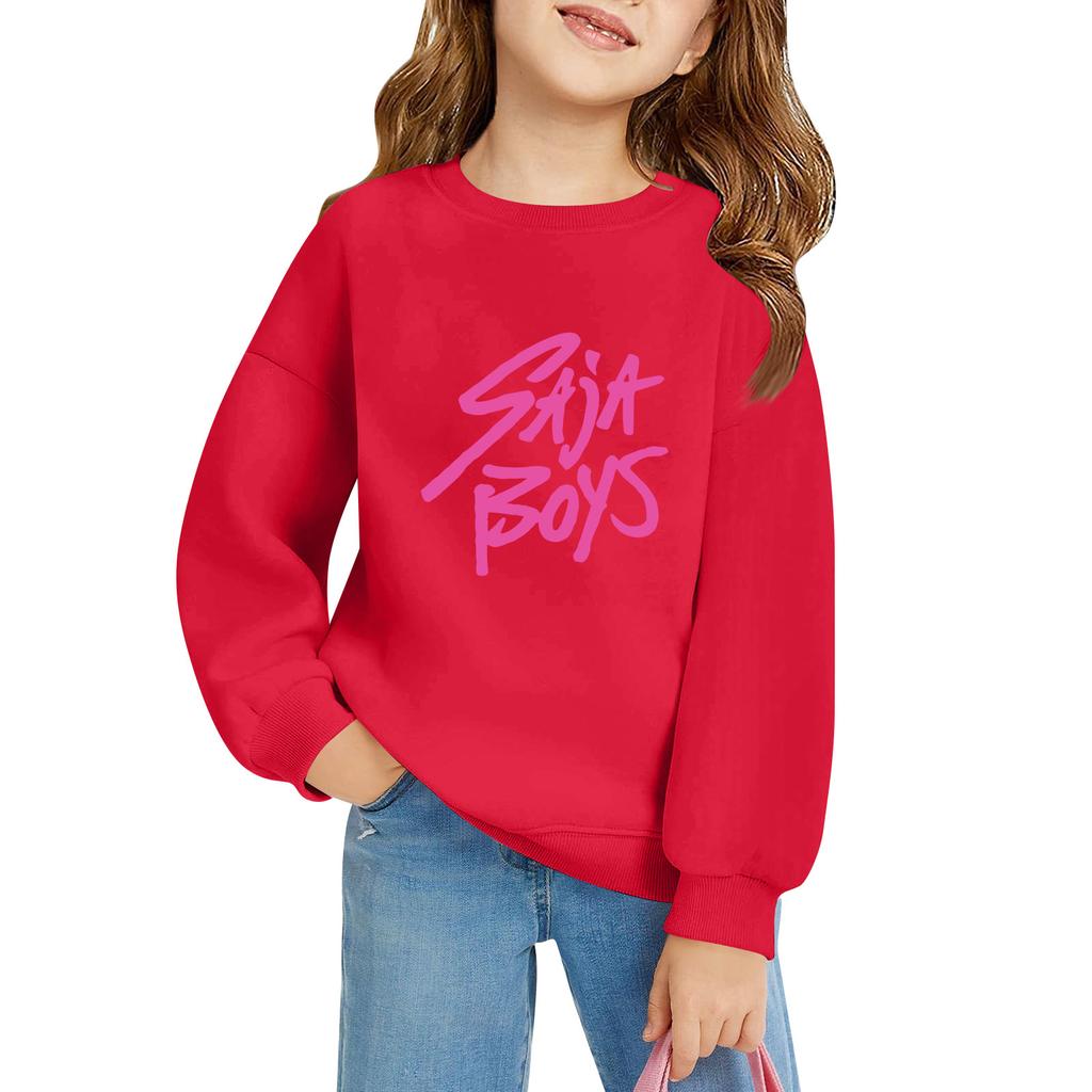 Kids' Long Sleeve Loose Pullover Letter Printed Round Neck Sweatshirt
