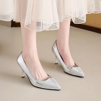 Ladies Shoes Slip On Women's High Heels Fashion Dress Pumps Women Shallow Pointed Toe Thin Heel Gingham Shoes Women