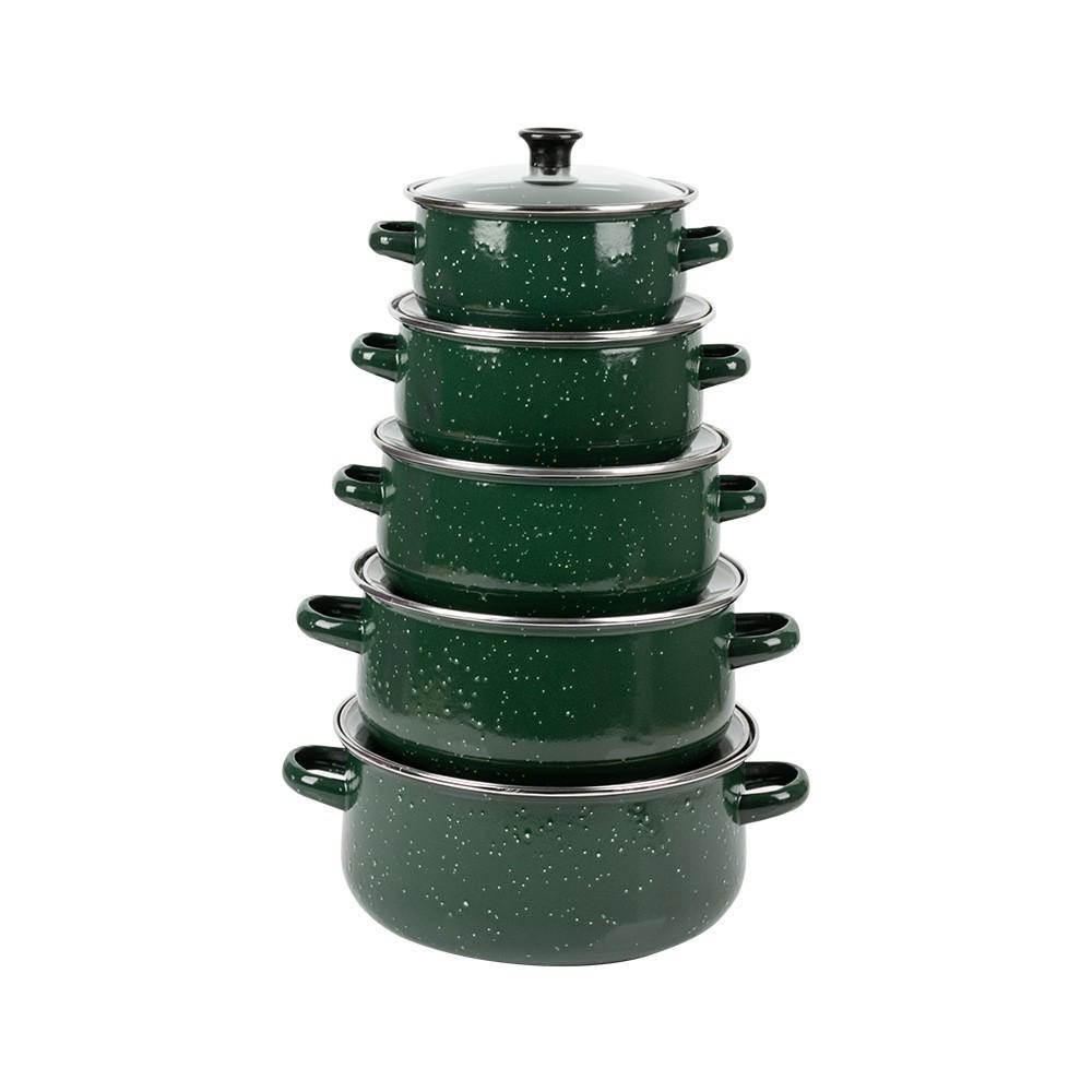 Five-Piece Black Speckled Enamel Cookware Set: Casserole and Double-Ear Stockpots