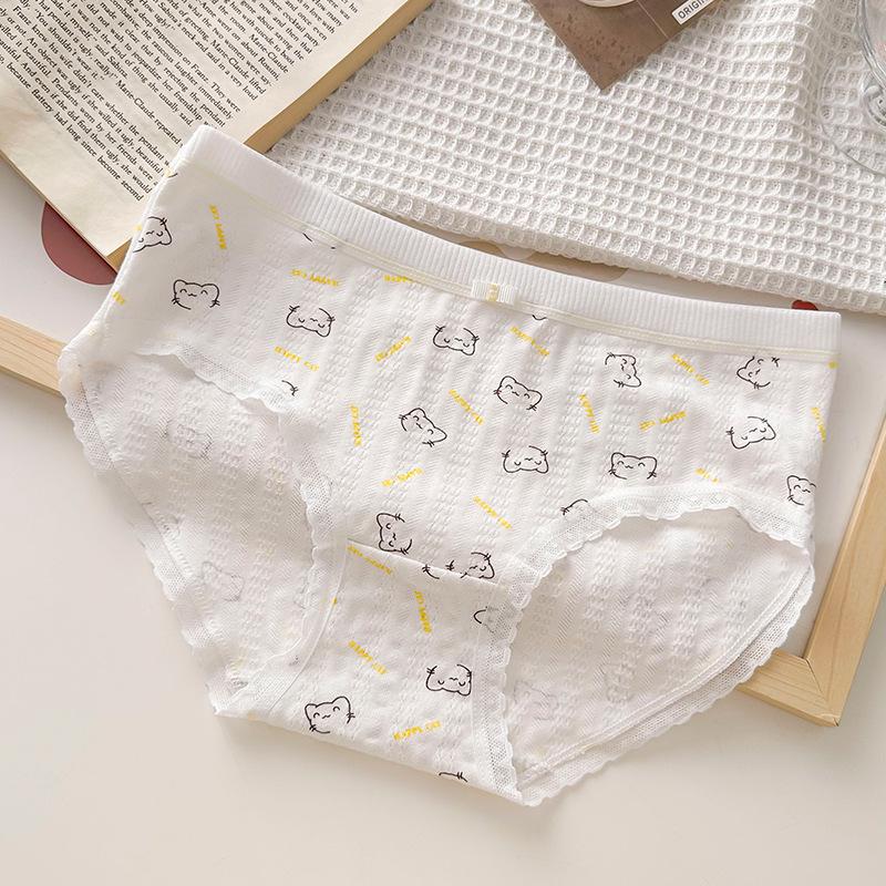 Women's 7A Antibacterial Cotton Underwear - Cute Print, Breathable, Japanese Style, Mid-Waist, Hip-Hugging Teen Girl Panties