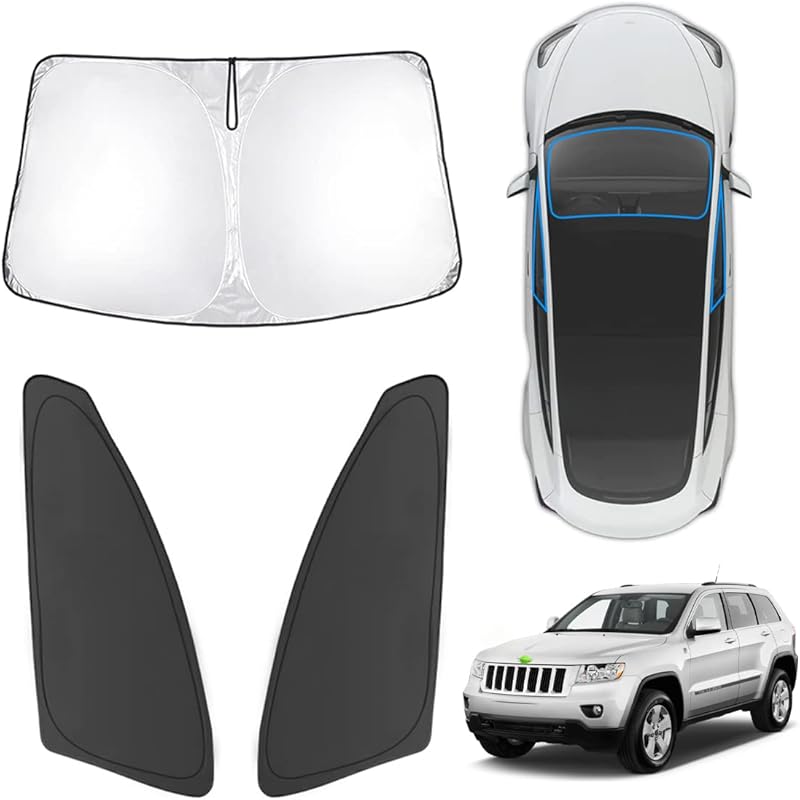 Karltys 3PCS Front And Side Windshield Sun Shade For 2015-2024 2025 Jeep Renegade, Reflective Window Sunshade Fit Renegade, Foldable Sun Shield Sun
