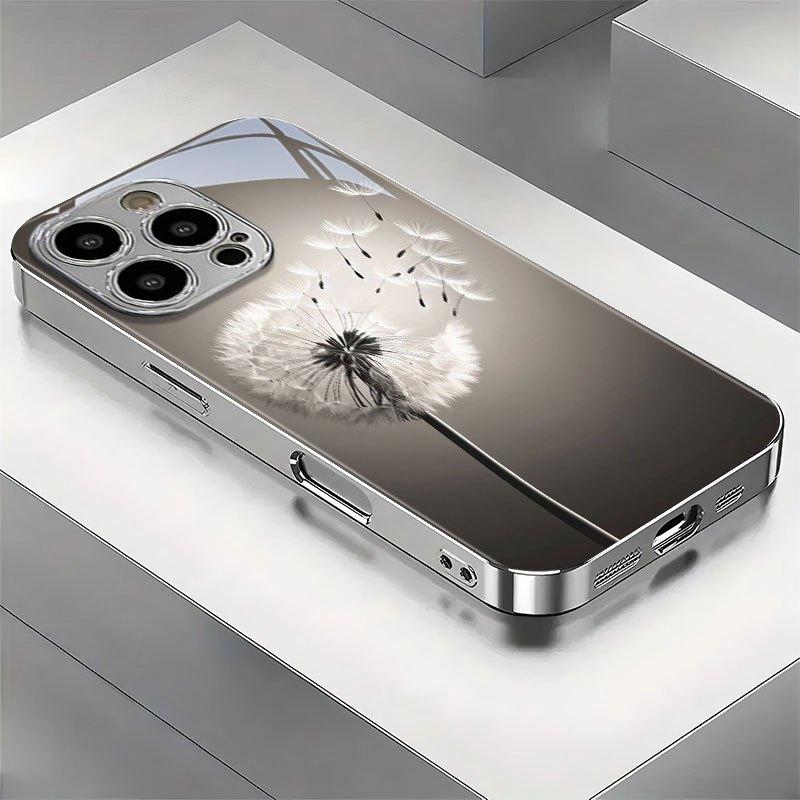 Fresh and Simple White Dandelion Electroplated Silver Phone Case for iPhone 17 16 Pro Max 15 Pro Max 14 13 12 11