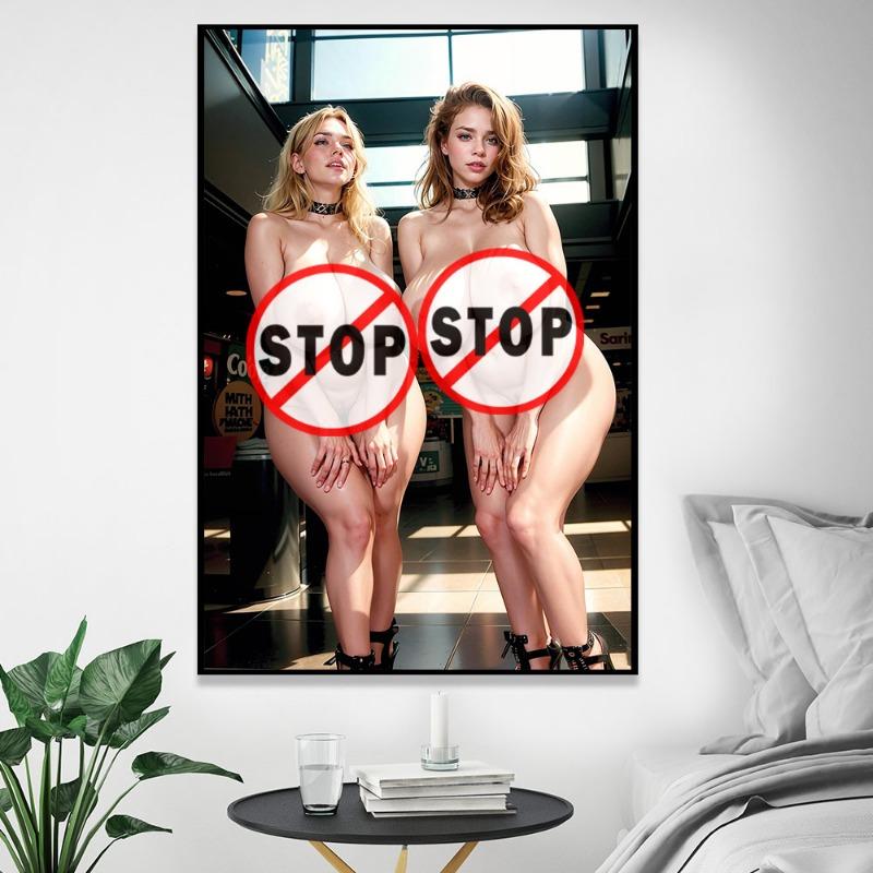 AI painting European and American sexy big breasted naked woman canvas poster uncensored blonde beauty erotic wall art