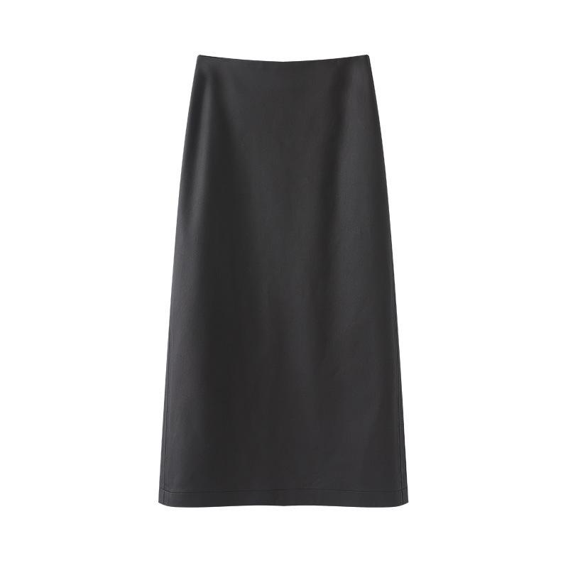 Autumn 2025 Elegant Brown PU Leather Slit Skirt for Women