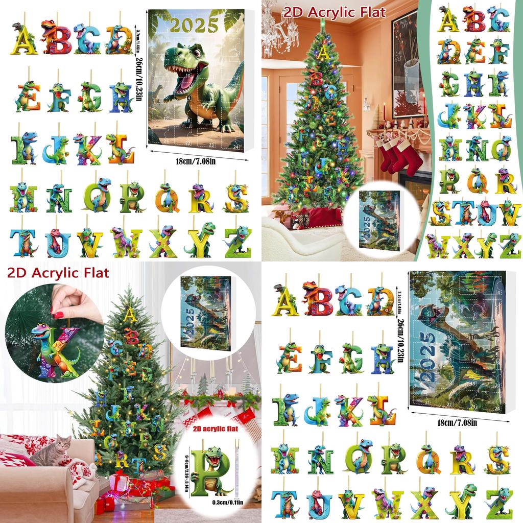 Christmas Dinosaur Letter Ornaments With Countdown Calendar For Holiday Decor And Gift Giving
