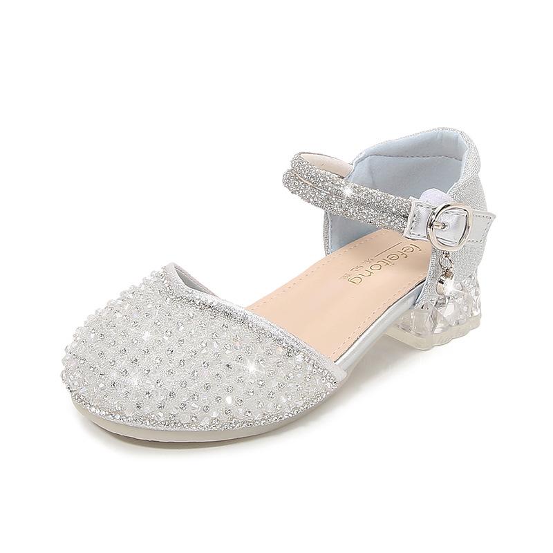 

Girls high-heeled shoes, new summer sandals, little girls crystal shoes, children s shoes, fashionable shiny princess shoes for girls 25 серебряный