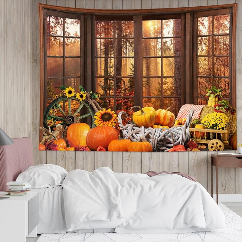 HVEST Halloween Tapestry Full Moon Black Crow Tombstone Dead Tree Tapestry for Bedroom, Scary Grey Cemetery Forest Wall Decor Blanket Home Holiday