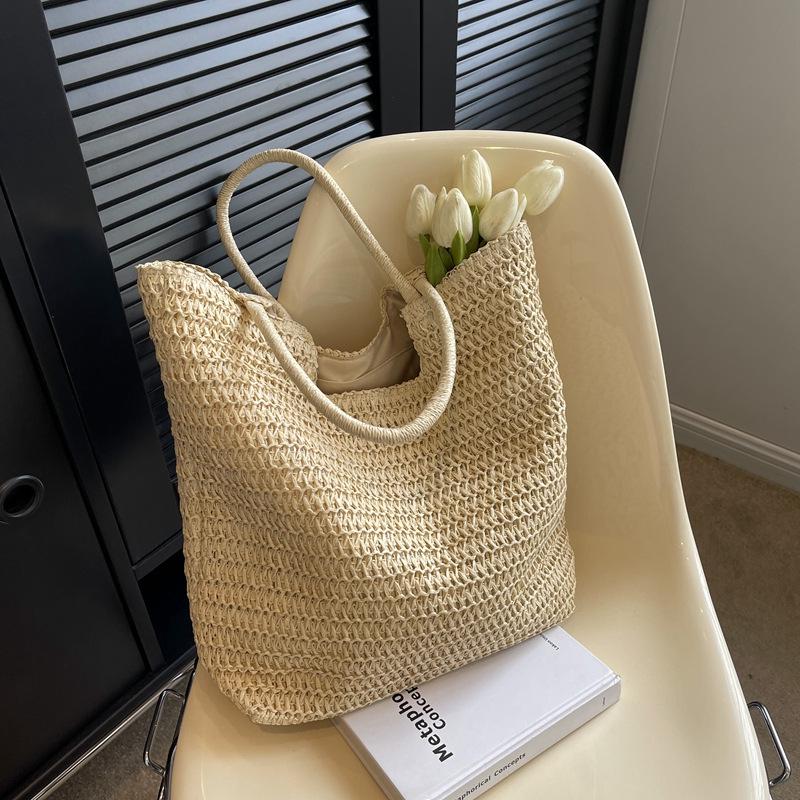 2026 Spring/Summer Women's High-End Straw Woven Tote Bag - Large Capacity Beach Bag