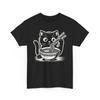 Black Japanese Cat Eating Ramen T-Shirt | Japanese Neon Skyline Shirt