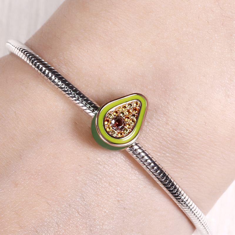 Fashion Copper Sweet Fruit Cherry Avocado Beading Pendant Fit Original Charms Bracelet Women Jewelry Gift