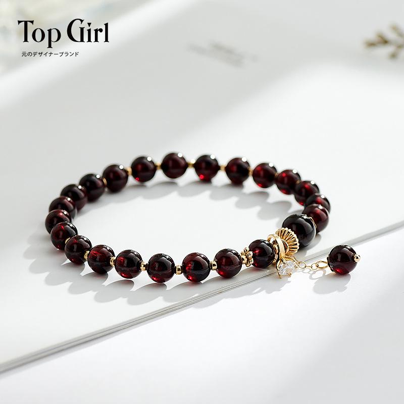 Natural Garnet Bracelet for Women, Unique Design, Gold-plated Crystal Bracelet, Gift for Girlfriend