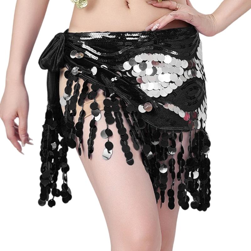 Sequins Wrap Skirt Belly Dance Hip Scarf Wrap Sparkles Mini Skirt Raves Festival Outfit Halloween Costume for Women Girls