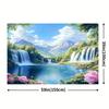2D Printed Waterfall Lake Scenery Backdrop, Mountain View with Pink Flowers Photo Background for Home Decor