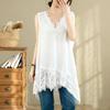 2026 Summer Plus Size Lace Patchwork V-Neck Tank Top for Chubby Girls - Sleeveless, Irregular Layer, Slimming Base